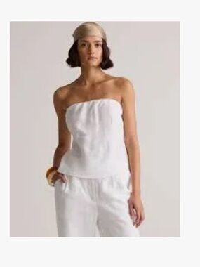 NWT Quince White Strapless European Linen Smocked Strapless Top